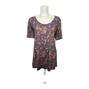 LuLaRoe Perfect T Shirt Blue Red Yellow‎ Paisley Sz  Large NEW